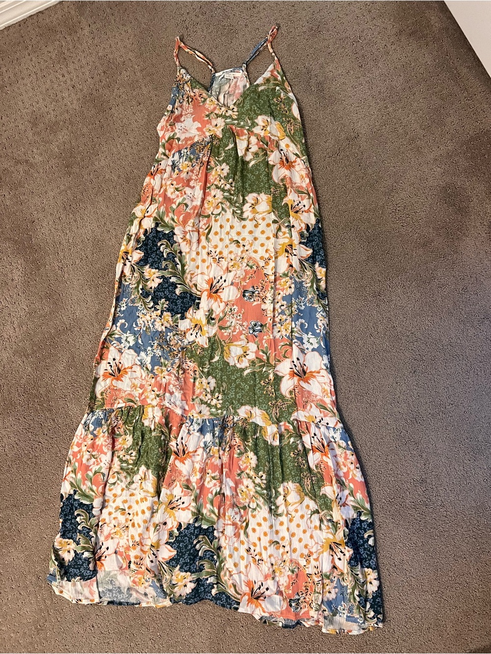 O'Neill Floral Patchwork Maxi Dressy Skirt - Coral, Green, Blue, White